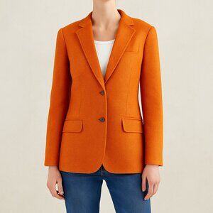 Lands’ End Wool Blend Retro Orange Blazer Jacket Size 10 Vintage Classic Lined